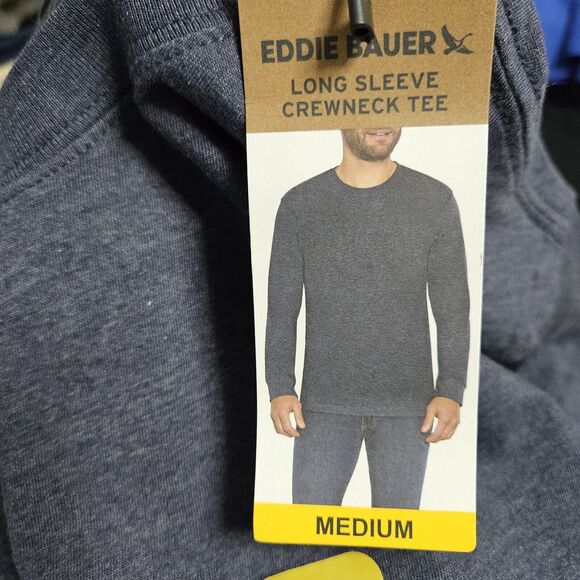 NWT EDDIE BAUER Shirt Men's Med Blue Long Sleeve Crewneck Tee Outdoors Hiking - Picture 3 of 6